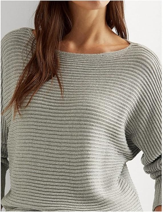 Lauren Ralph Lauren Women's Dolman-Sleeve Boatneck Sweater  Silver Lurex Size M