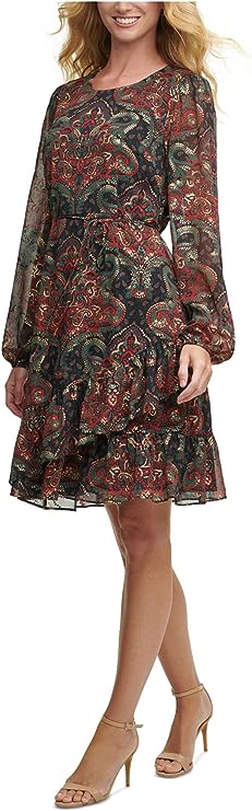 Tommy Hilfiger Women's Long Sleeve Dress  Color Black Multi Size 4