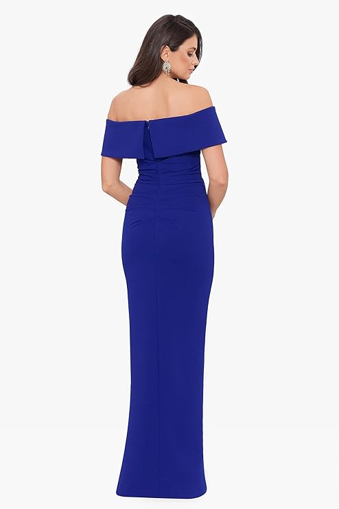 XSCAPE Off-The-Shoulder Scuba Crepe Slit Gown  Marine Size 14