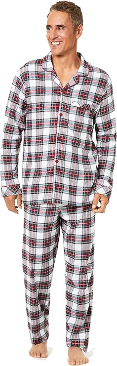 Family Pajamas Men's Cotton Knit Plaid Pajama Set  Color Stewart Plaid Size M