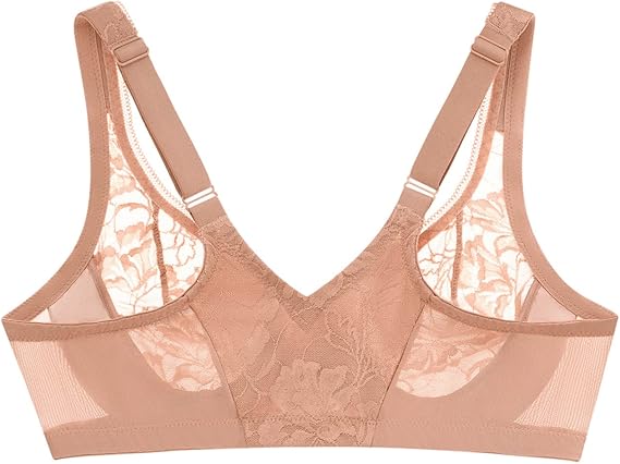 Glamorise Lacey T-Back Wonderwire Underwire Bra  Cappuccino Size 40B