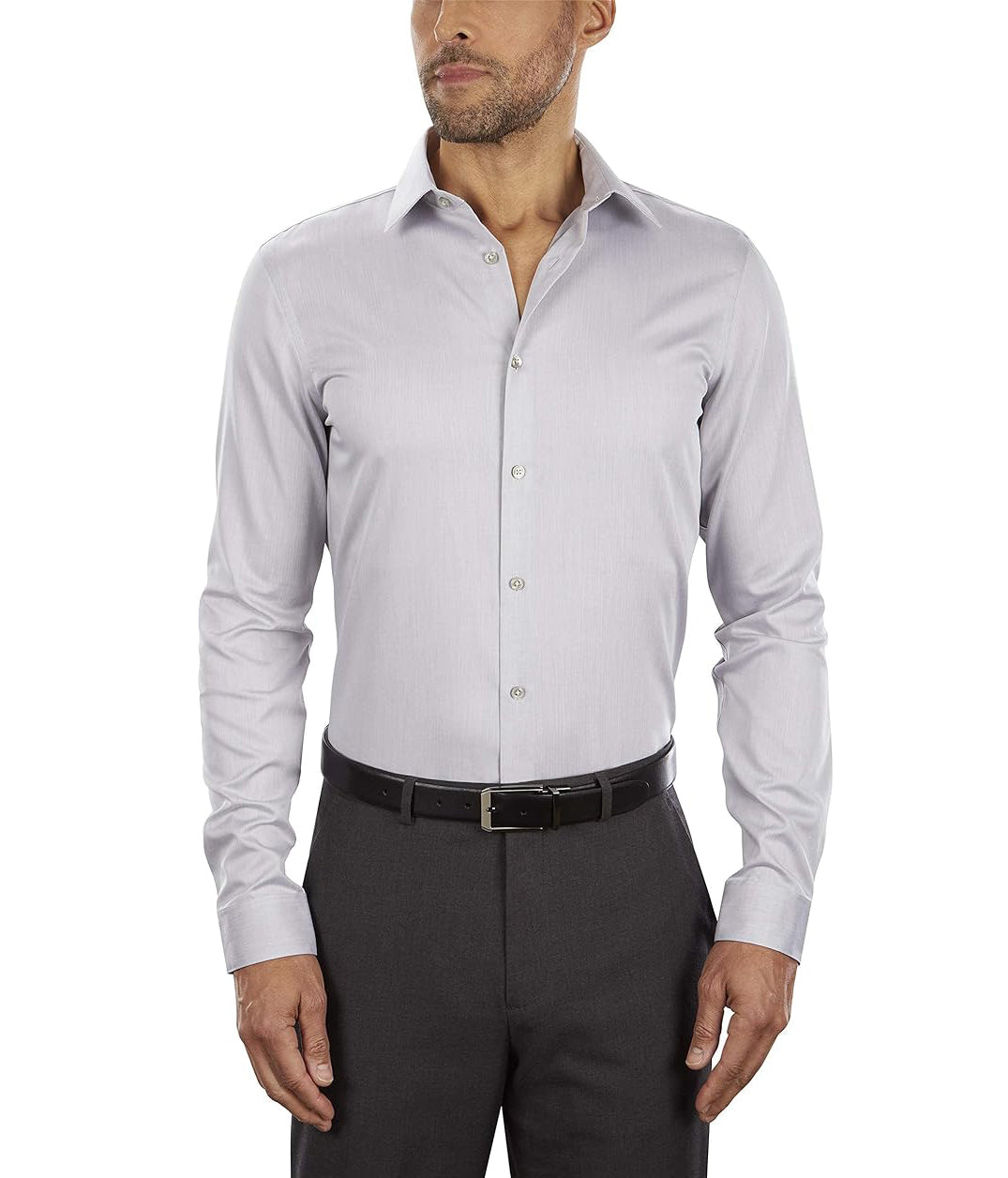 Calvin Klein Men's Slim-Fit Non-Iron Herringbone Dress Shirt  Smoke 17.5 34/35