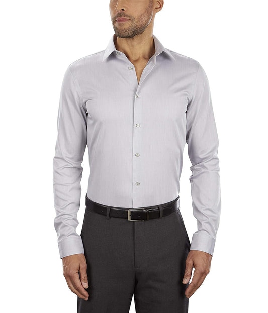 Calvin Klein Men's Slim-Fit Non-Iron Herringbone Dress Shirt  Smoke 17.5 34/35