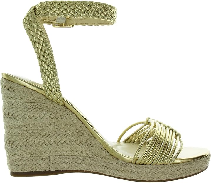 Jessica Simpson Women's Talise Knotted Strappy Platform Wedge Sandal  Gold Metallic Size 8.5