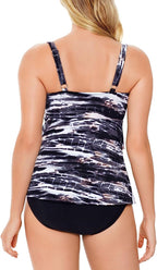Swim Solutions Women's Triple Tiered Tummy-Control One-Piece Swimsuit  Color Coastal Plates Black Size 8