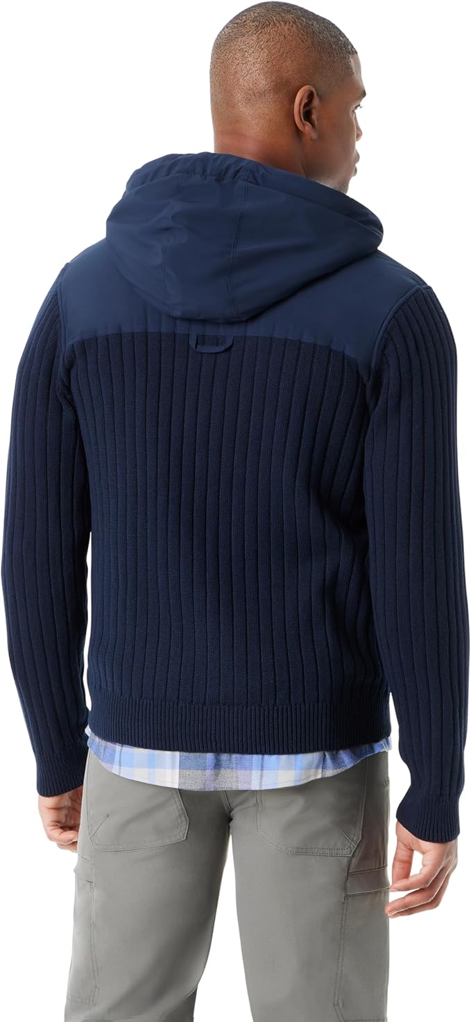 BASS OUTDOOR Men's Mixed Media Zip-Front Hoodie  Navy Blaze Size M