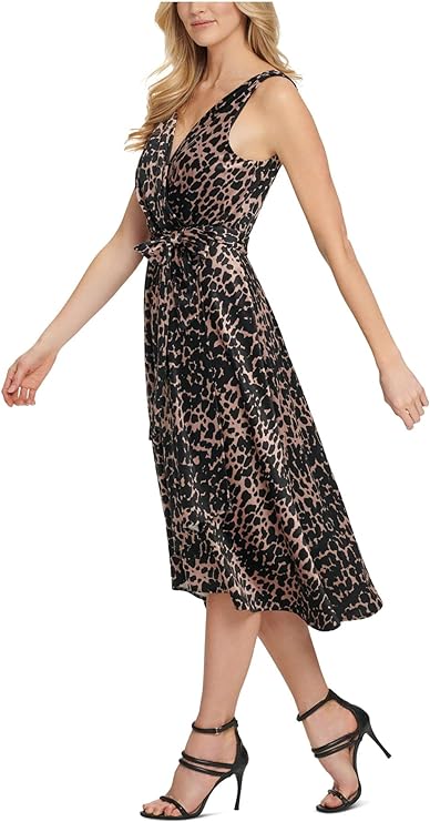 DKNY Belted Faux-Wrap Dress  Color Natural Multi Size 2