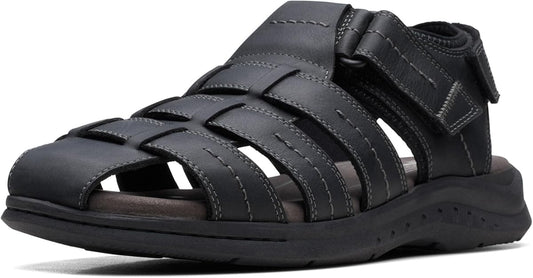 Clarks Men's Walkford Fish Tumbled Leather Sandals   Black Tumbled Size 10