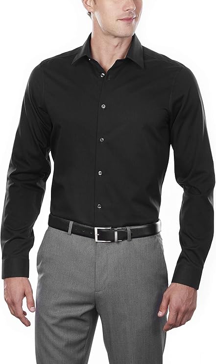 Calvin Klein Men's Slim-Fit Non-Iron Performance Dress Shirt  Black 15 32/33