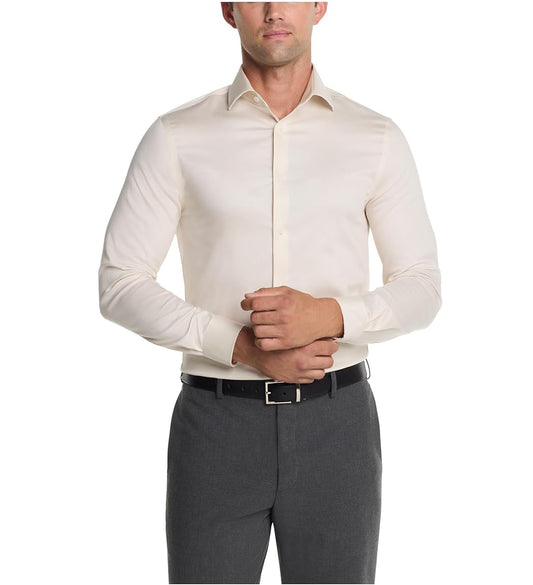 Michael Kors Men's Comfort Stretch Slim-Fit Dress Shirt   Ecru Size L 16 34/35