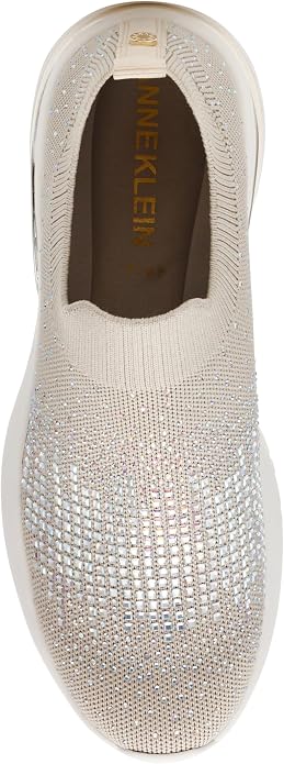 Anne Klein Women's Compete Embellished Slip On Sneakers  Bone Crystal Size 6
