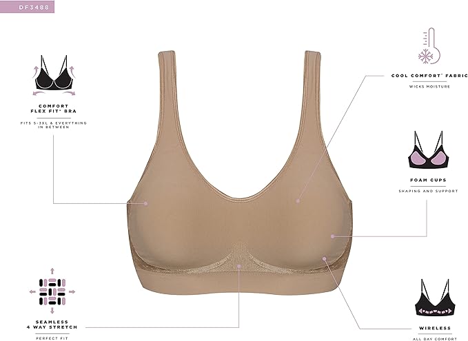Bali Comfort Revolution Full-Coverage Wirefree Bra  Crystal Grey Dot Size 3XL