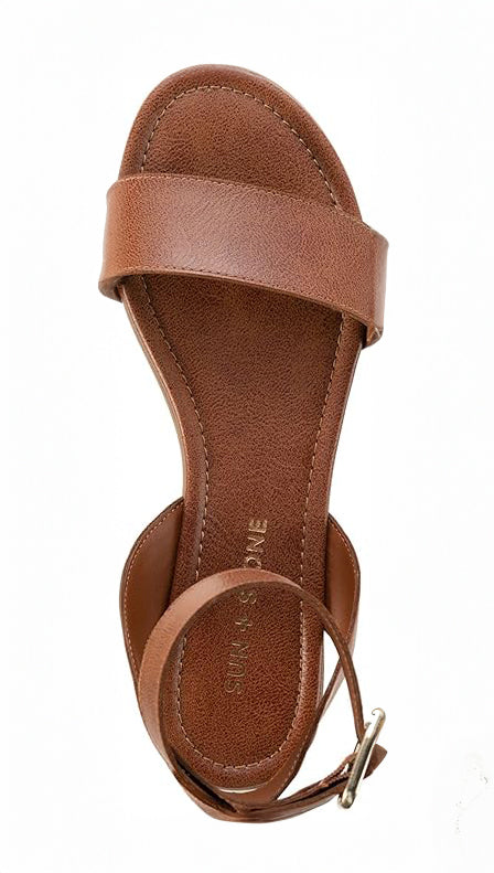 Sun + Stone Women's Miiah Flat Sandals  Color Cognac Size 8.5M