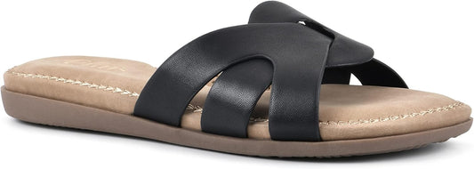 Cliffs by White Mountain Women's Fortunate Woven Slide Sandals  Black Burnished Smooth Size 9