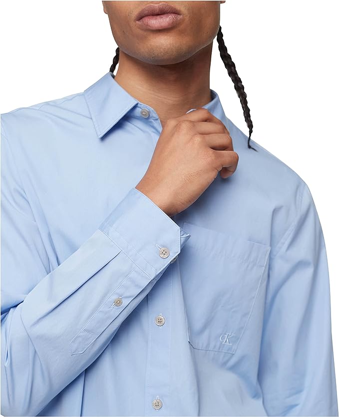 Calvin Klein Men's Solid Pocket Button-Down Easy Shirt  Color Serenity Size XL