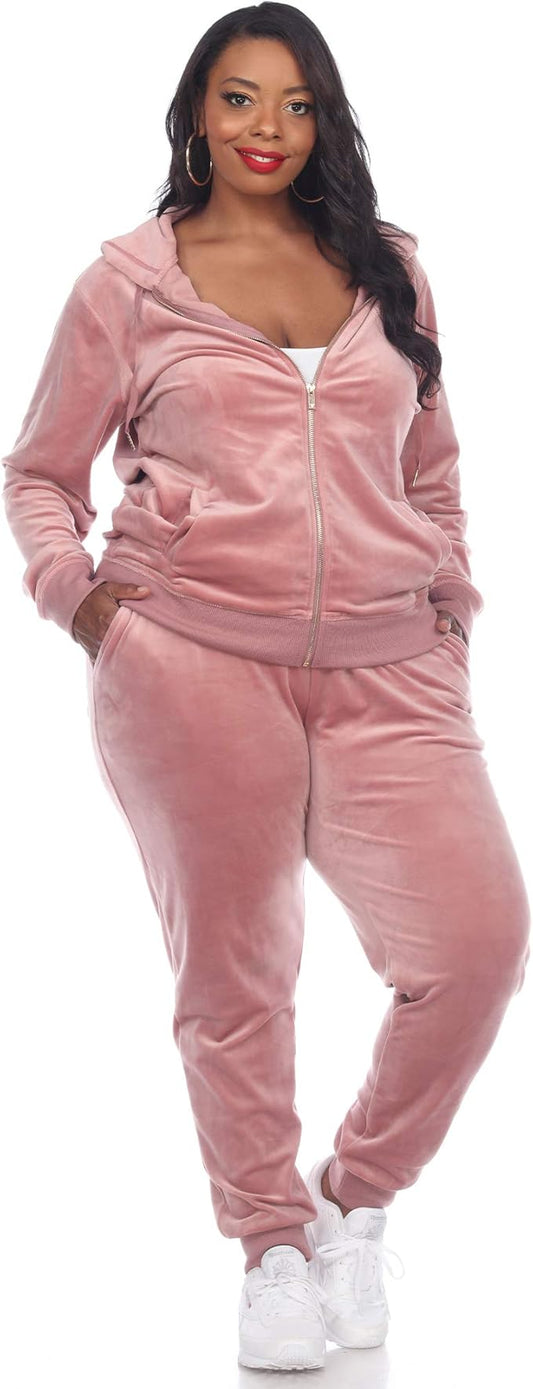 White Mark Plus Size 2-Piece Velour Tracksuit Activewear Set  Pink Size 3X
