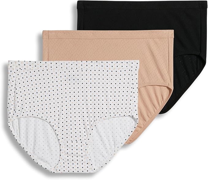 Jockey Elance Breathe 3-Pk. Cotton Brief  Light/Simple Dot/Black Size 7