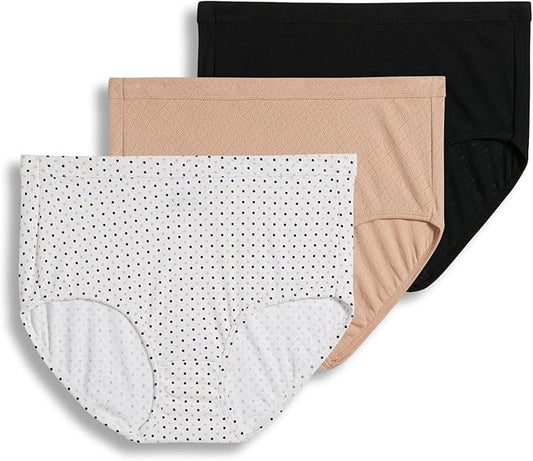 Jockey Elance Breathe 3-Pk. Cotton Brief  Light/Simple Dot/Black Size 7