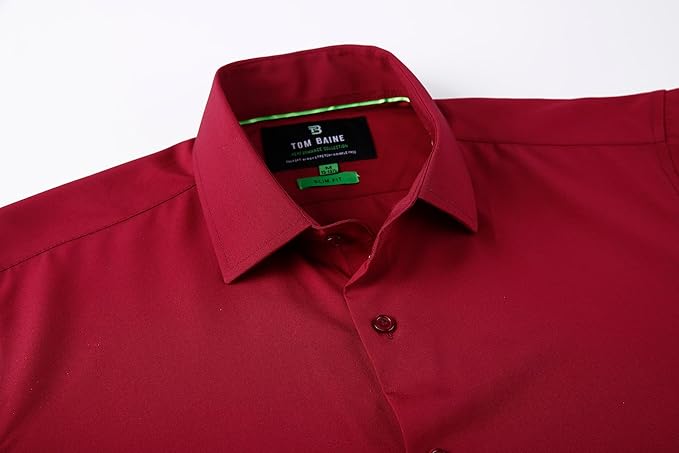 Tom Baine Men's Slim Fit Short Sleeve Button-Up Shirt  Burgundy Size XL 17/17.5