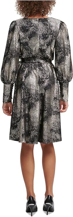 Calvin Klein Foil-Printed Belted Dress w/ Self Belt  Color Black Size 8