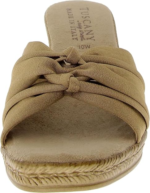 Tuscany by Easy Street Women's Ghita Slip On Wedge Sandal  Natural Crepe Size 8.5