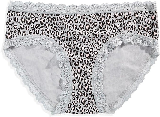 Jenni Women's Cotton Lace Trim Hipster Underwear  Color Wild Leo Gray Size L