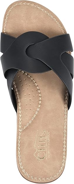 Cliffs by White Mountain Women's Fortunate Woven Slide Sandals  Black Burnished Smooth Size 9