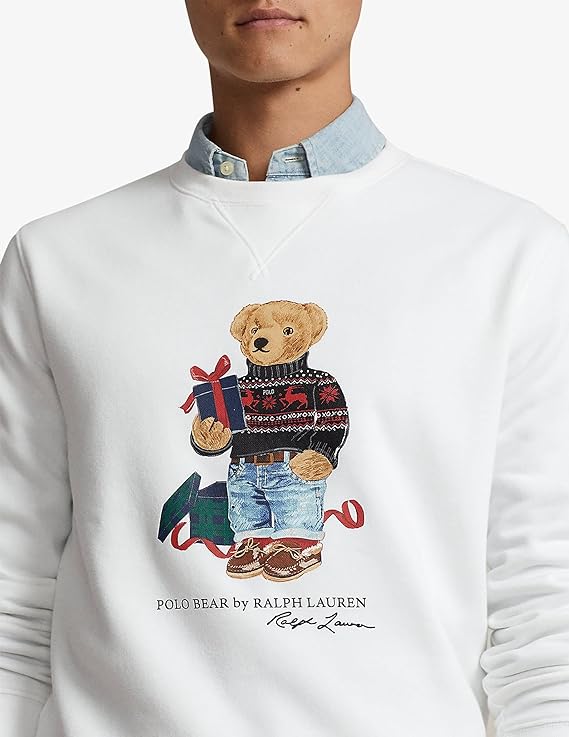 Polo Ralph Lauren Men's Polo Bear Fleece Sweatshirt  Color White Gift Bear Size M