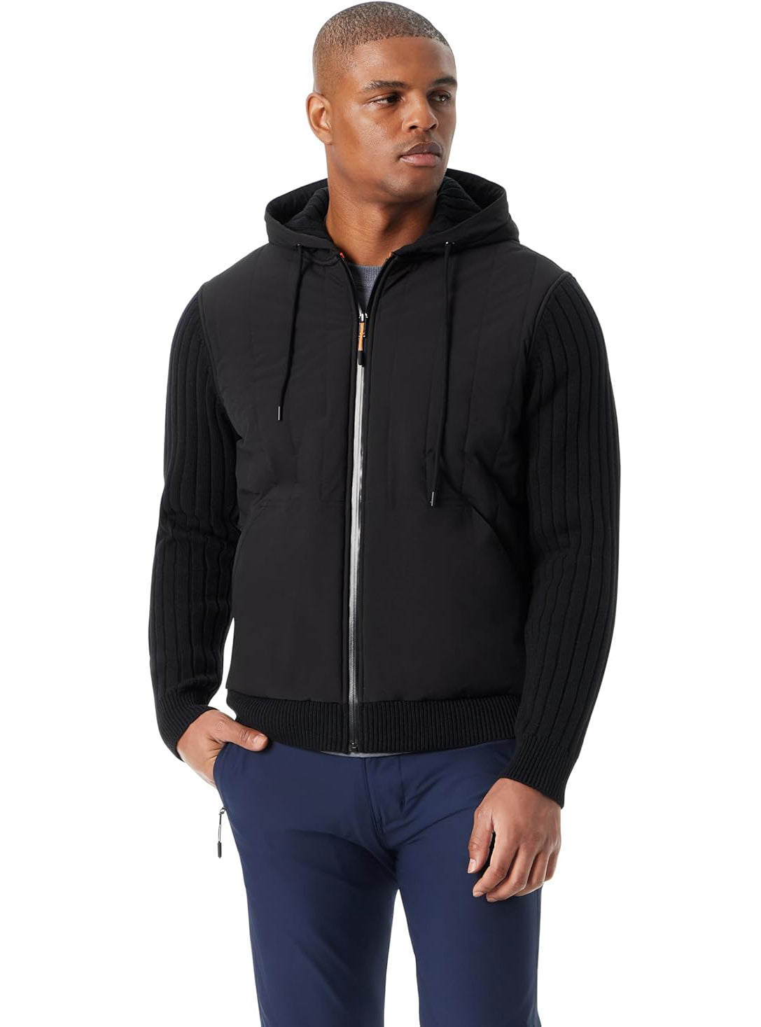 BASS OUTDOOR Men's Mixed Media Zip-Front Hoodie  Black Beau Size 2XL