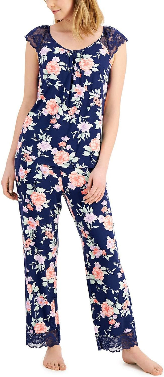 Charter Club Women's Lace-Trim Pajamas Set  Color Blossoms Blue Size XS