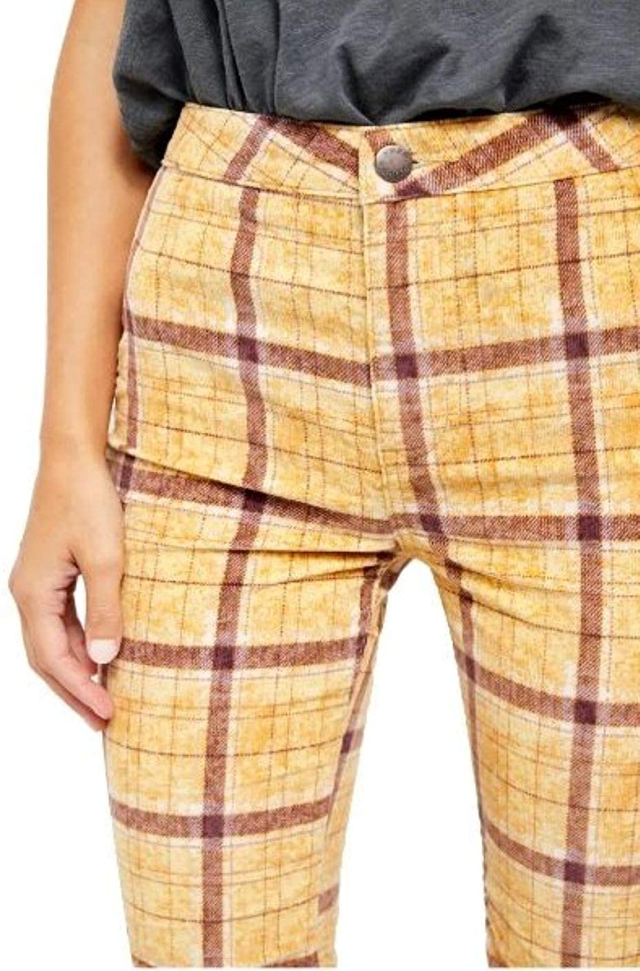 Free People Women's Just Float on Plaid Jeans  Color Mustard Size 25
