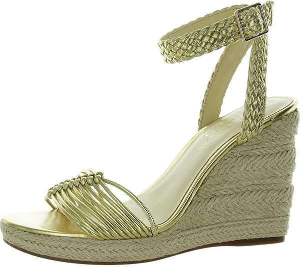 Jessica Simpson Women's Talise Knotted Strappy Platform Wedge Sandal  Gold Metallic Size 8.5