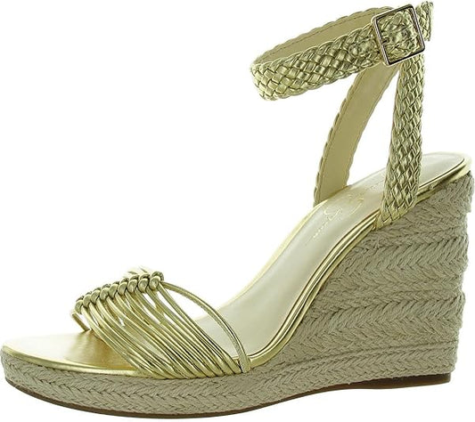 Jessica Simpson Women's Talise Knotted Strappy Platform Wedge Sandal  Gold Metallic Size 8.5
