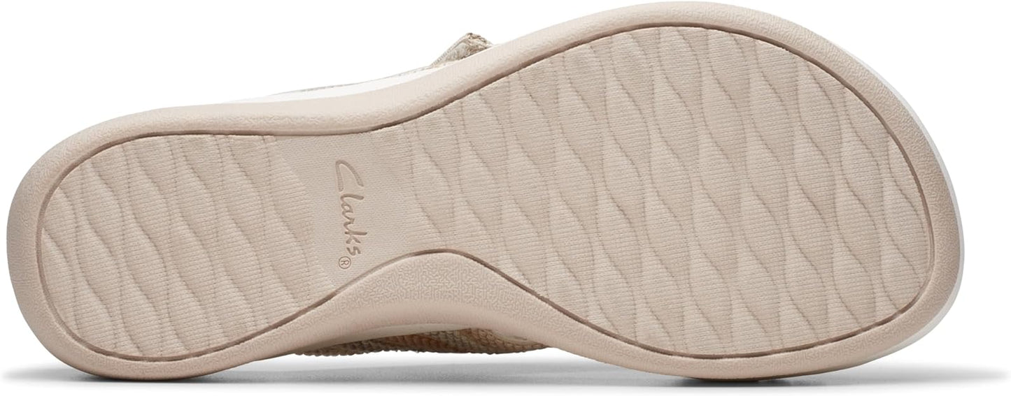 Clarks Women's Cloudsteppers Arla Wave Slide Sandal  Beige Size 8