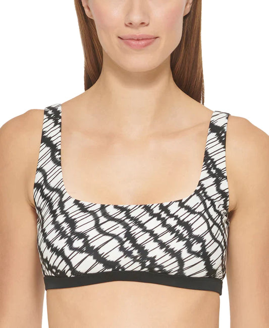 DKNY Womens Printed Square-Neck Bikini Top  Color Black/White Size S