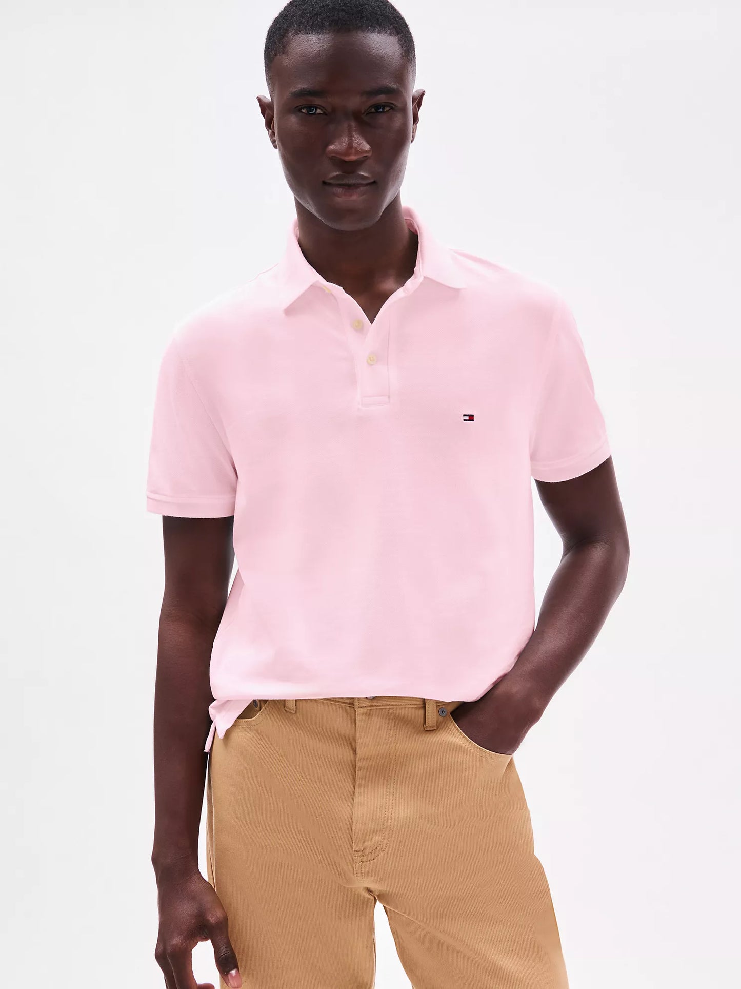 Tommy Hilfiger Men's 1985 Slim Fit Short Sleeve Polo Shirt   Pink Shade Heather Size L