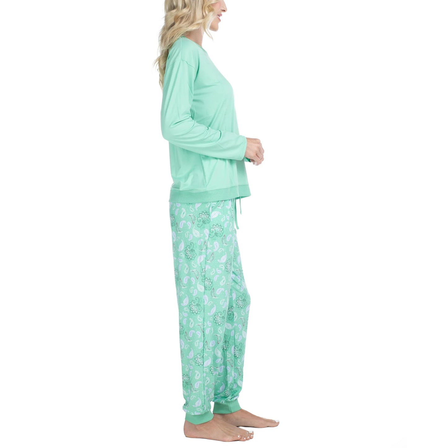 MUK LUKS Women's 2-Pc. Lounge Loyalist Sweatshirt Jogger Set  Green Paisley Size M