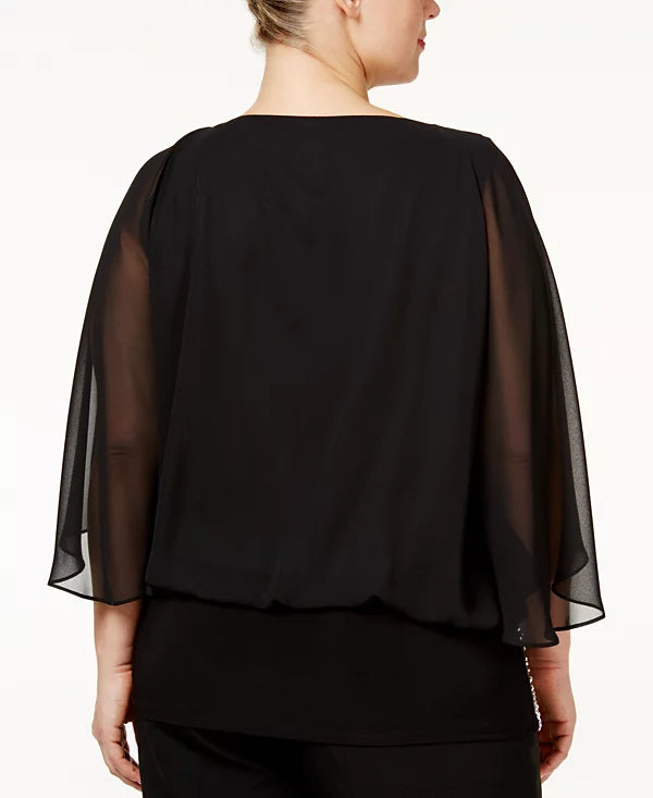 MSK Plus Size Embellished Chiffon Blouse  Color Black Size 1X