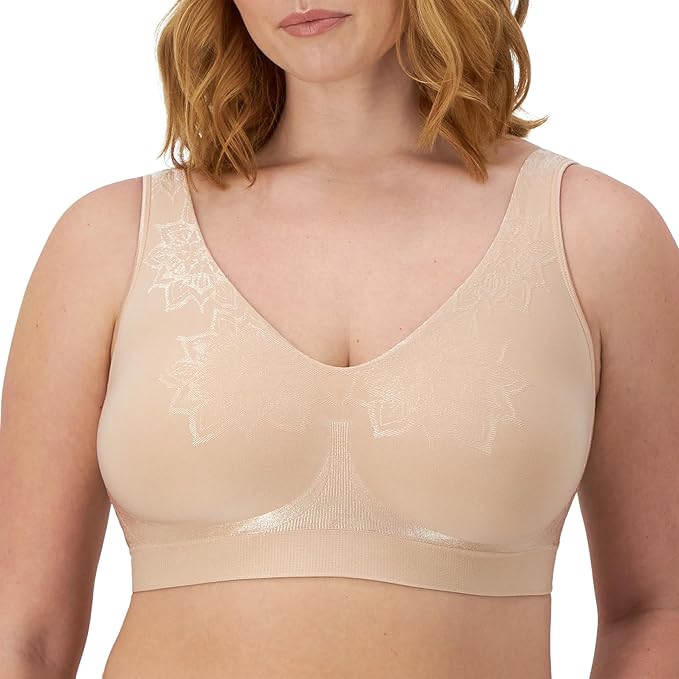 Bali Comfort Revolution Seamless Wireless Bra  Almond Aztec Size L