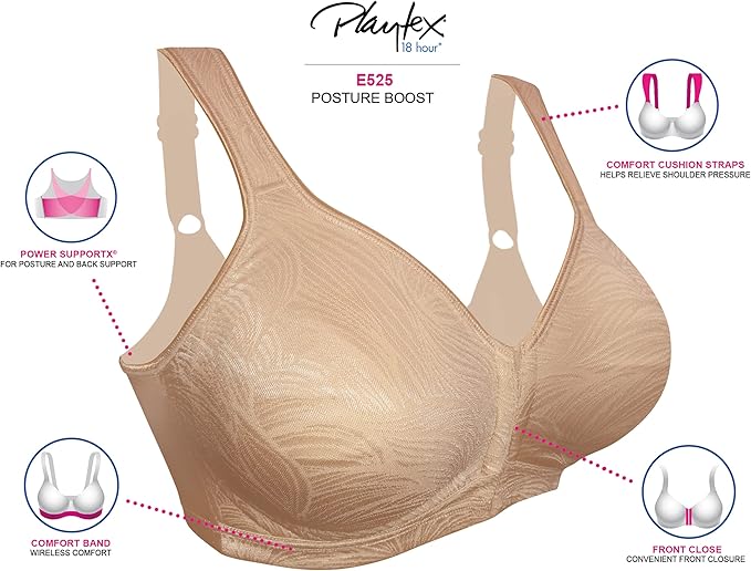 Playtex Wire-Free 18-Hour Posture Bra  Color Black Size 42DD