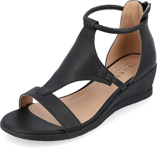 Journee Collection Women's Trayle Wedge Sandals Black Size 8