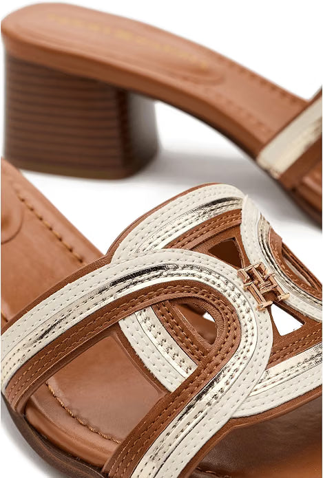 Tommy Hilfiger Women's Marica Block Heel Slide Sandals Cognac Multi Size 7.5