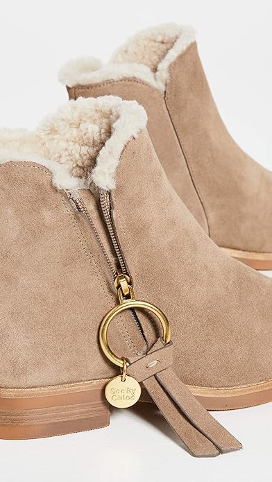 See by Chloe Women's Louise Shearling Ankle Boots  Color Crosta Taupe Size EU 38/US 7.5