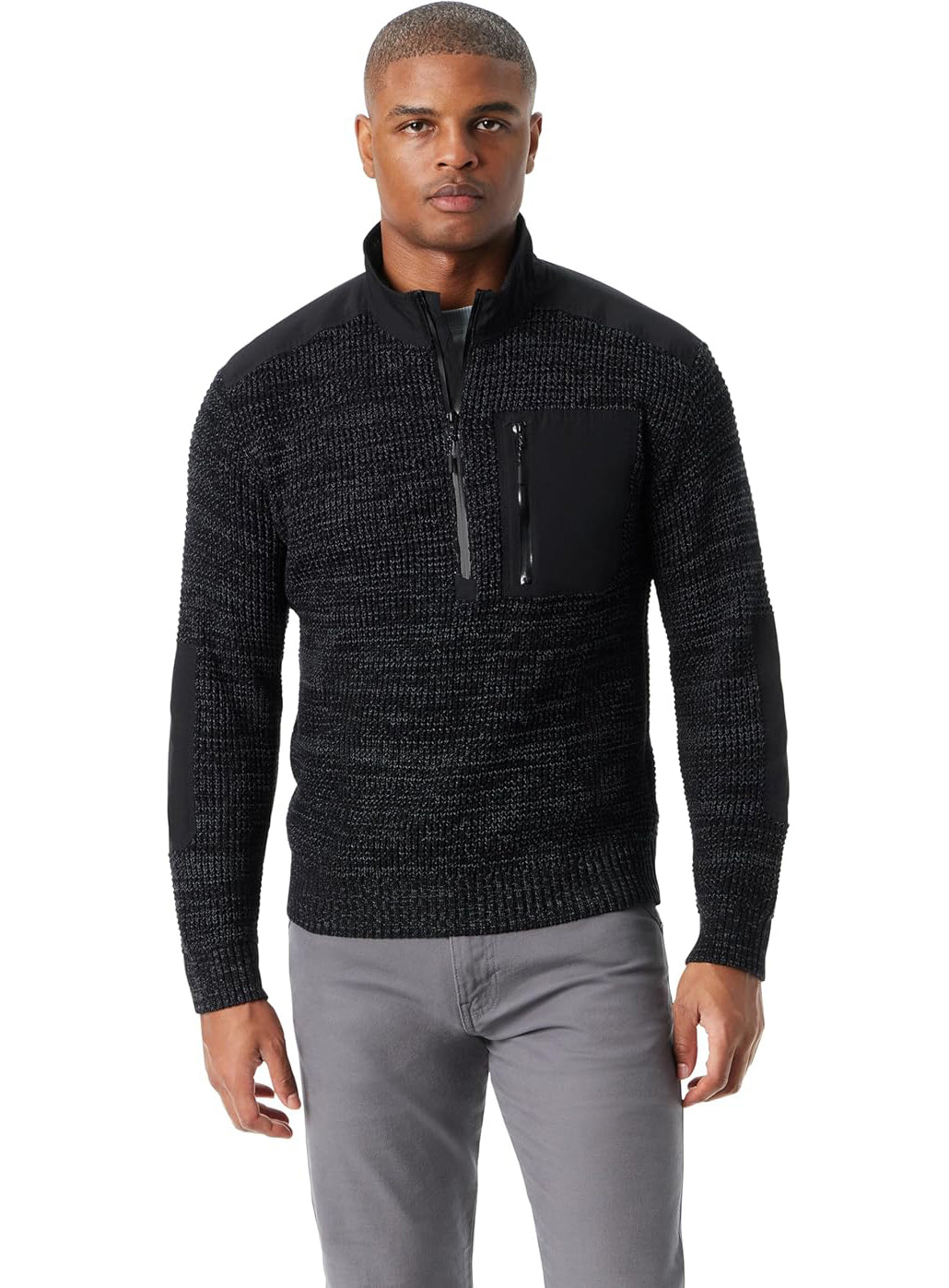BASS OUTDOOR Men's Quarter-Zip Long Sleeve Sweater  Black Beau Size S