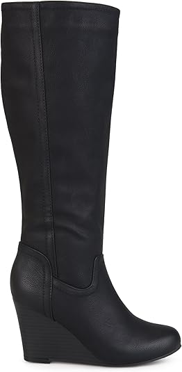 Journee Collection Langly Round Toe Faux Leather Mid-calf Wedge Boots  Black Size 5.5