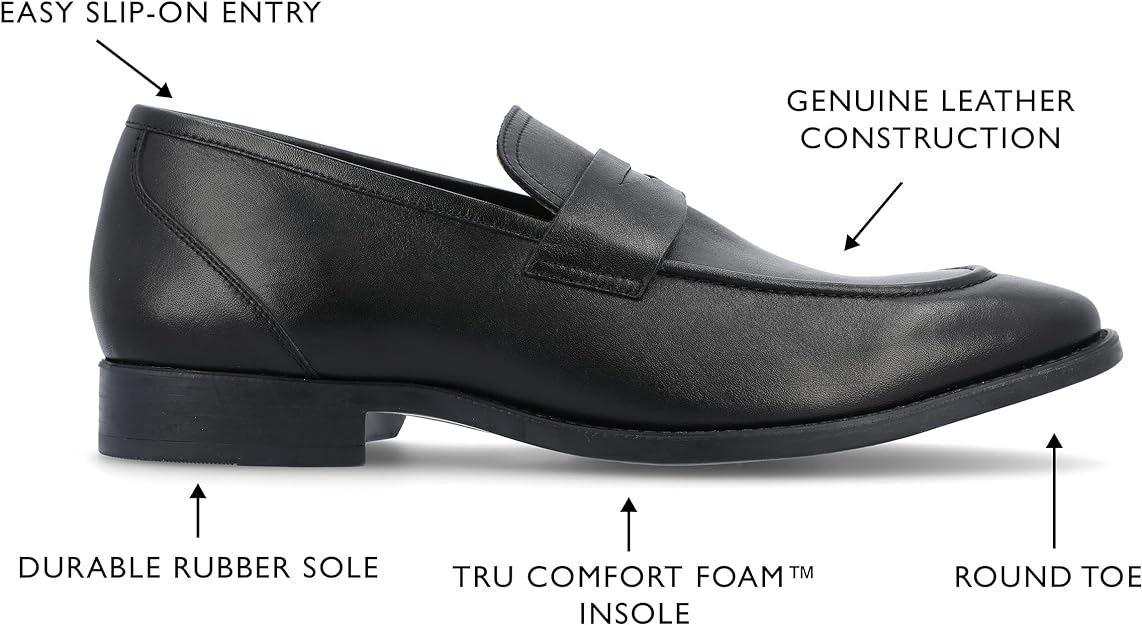 Thomas & Vine Men's Bishop Apron Toe Penny Loafer  Color Black Size 9.5W