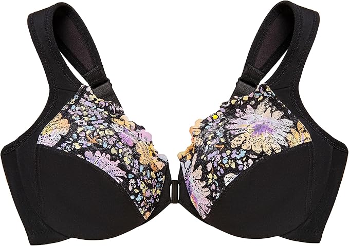 Glamorise Wonderwire Front-closure Underwire Bra  Floral Print Size 46G