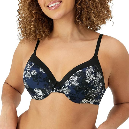 Maidenform Comfort Devotion Underwire Full Coverage Bra  Black/Navy Blossoms Size 34C