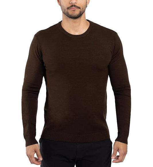 X-Ray Men's Slim-Fit Crew-Neck Sweater Pullover Sweater  Dark Brown Size L