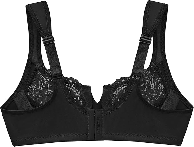 Glamorise Plus Size Low Cut Wonderwire Lace Underwire Bra  Black Size 34D